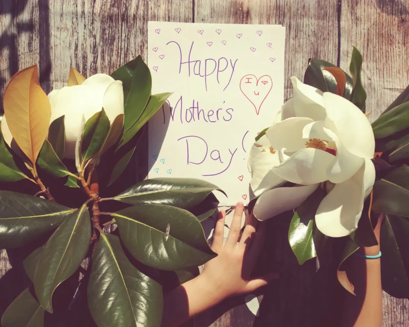 Mother's Day flowers and a handwritten card